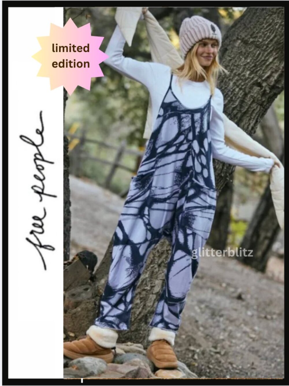 Free People Hot Shot Printed Onesie Skylight Butterfly Navy π¦